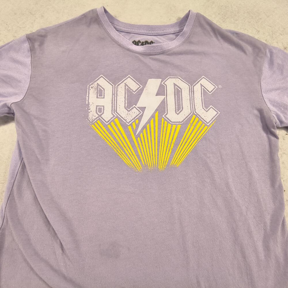 ACDC Band Casual Short Sleeve Shirt Youth Girls Size Large L Purple Yellow White